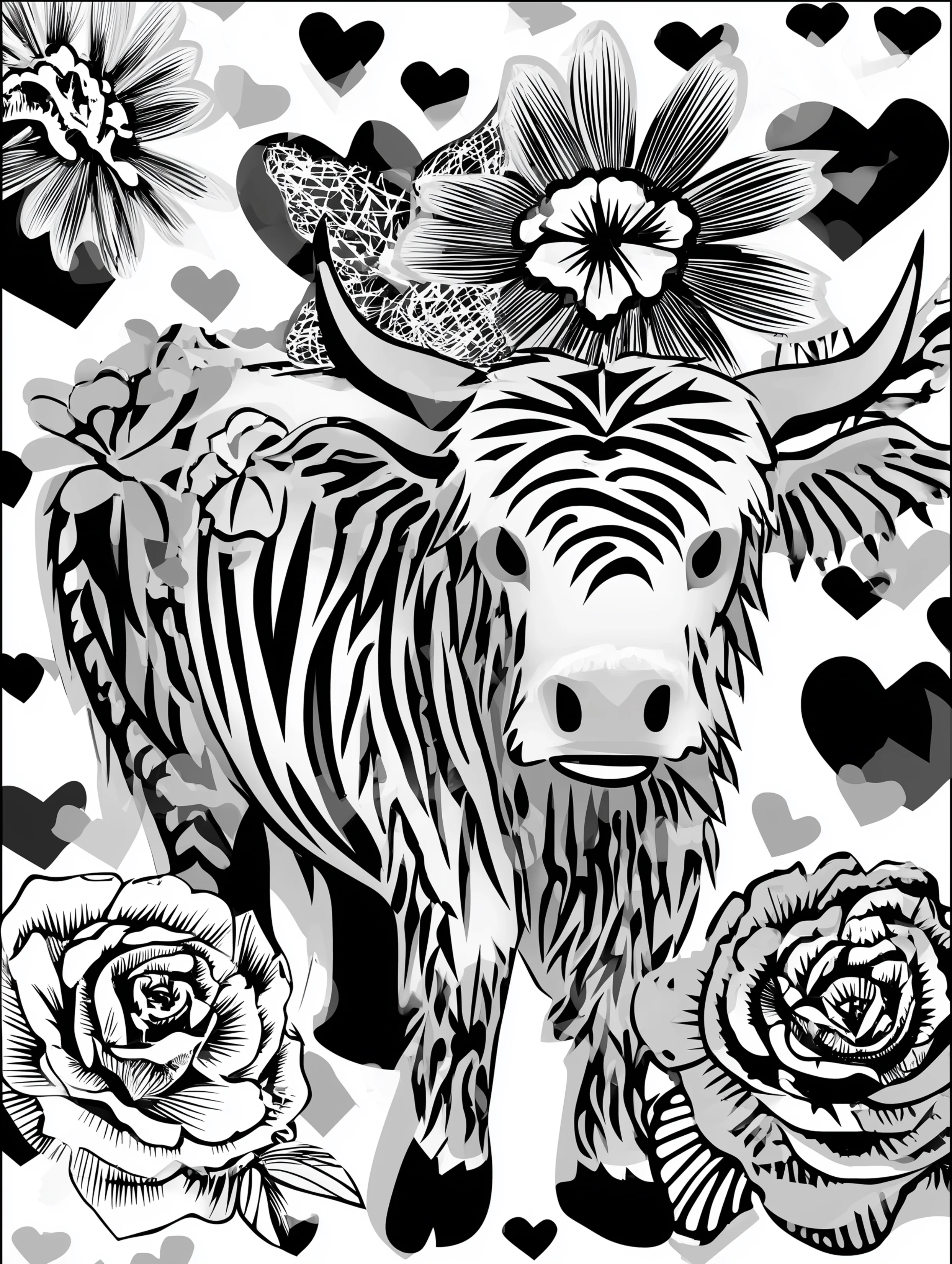 Free printable zoo coloring sheet featuring a horned yak